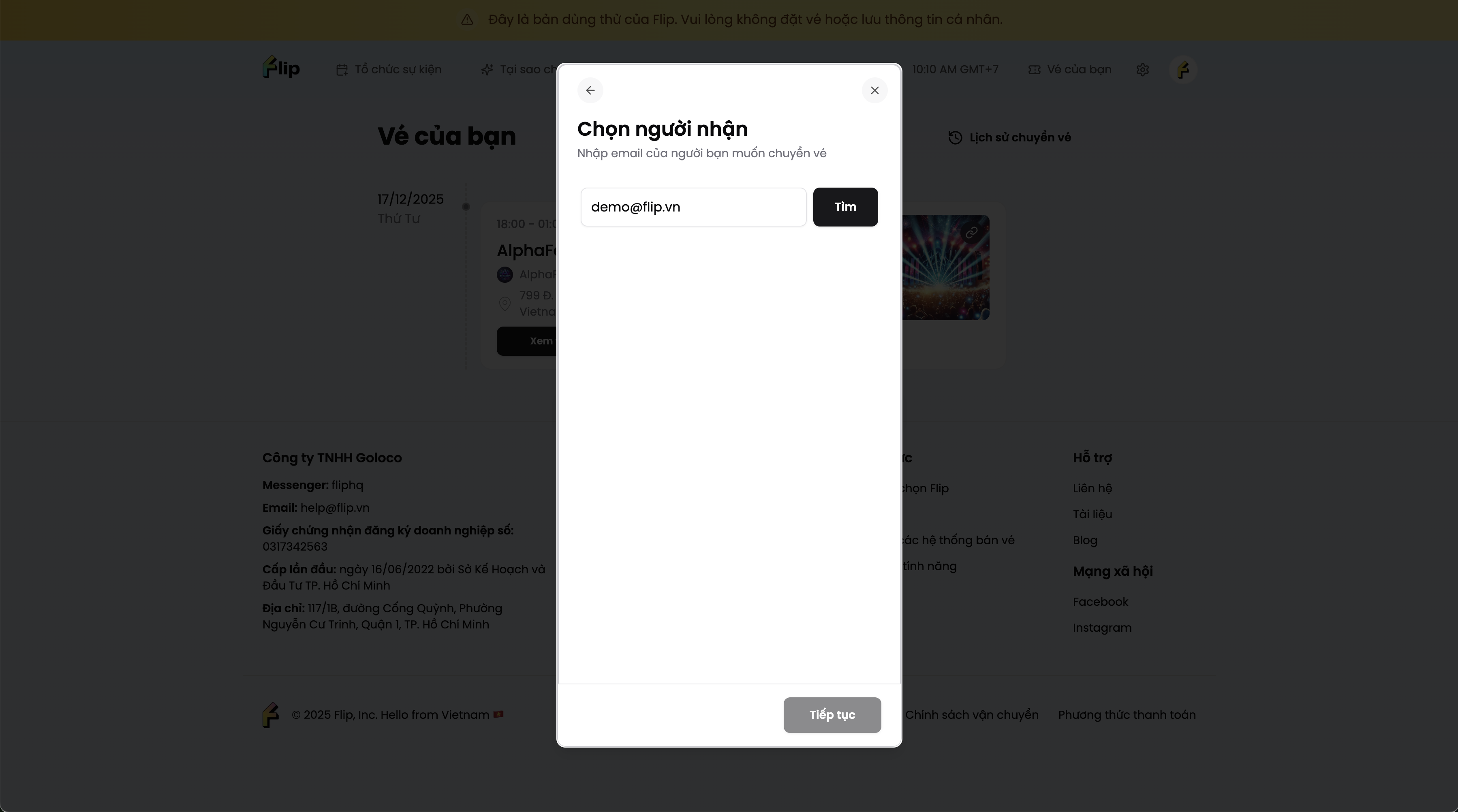 Chọn vé muốn chuyển nhượng