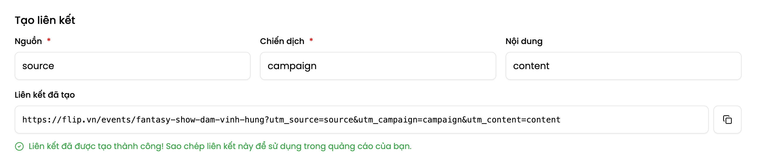 Điền thông tin Nguồn và Chiến dịch
