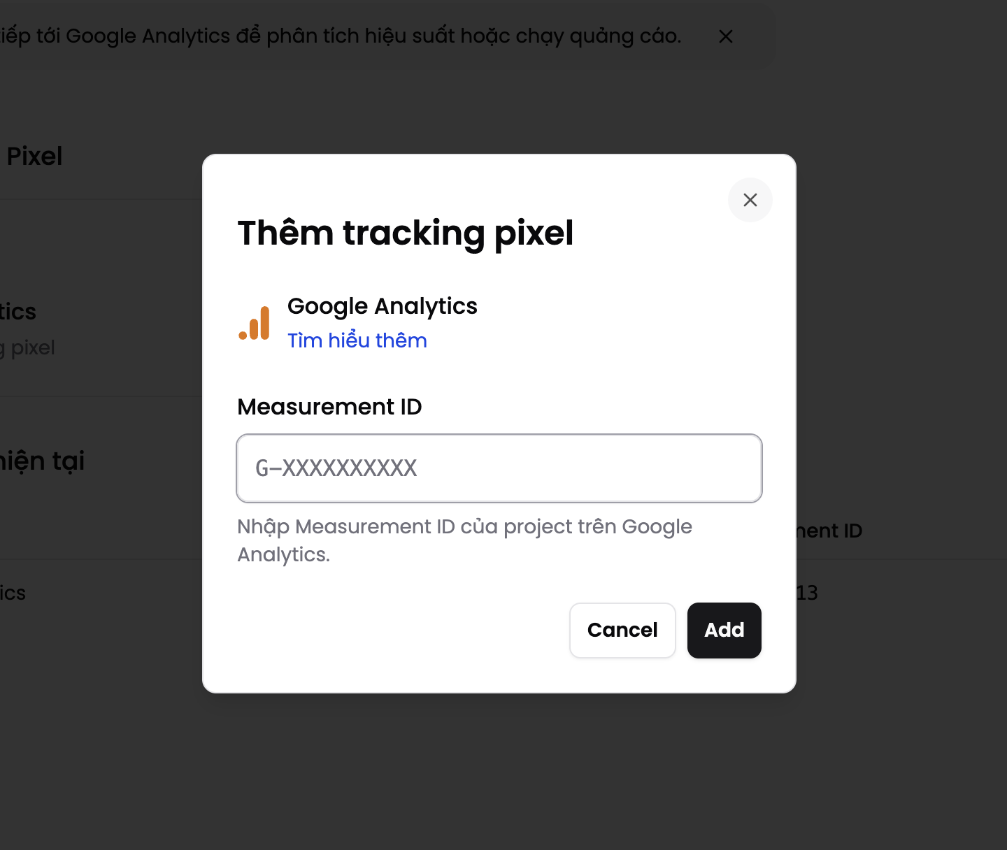 Nhập Measurement ID của Google Analytics